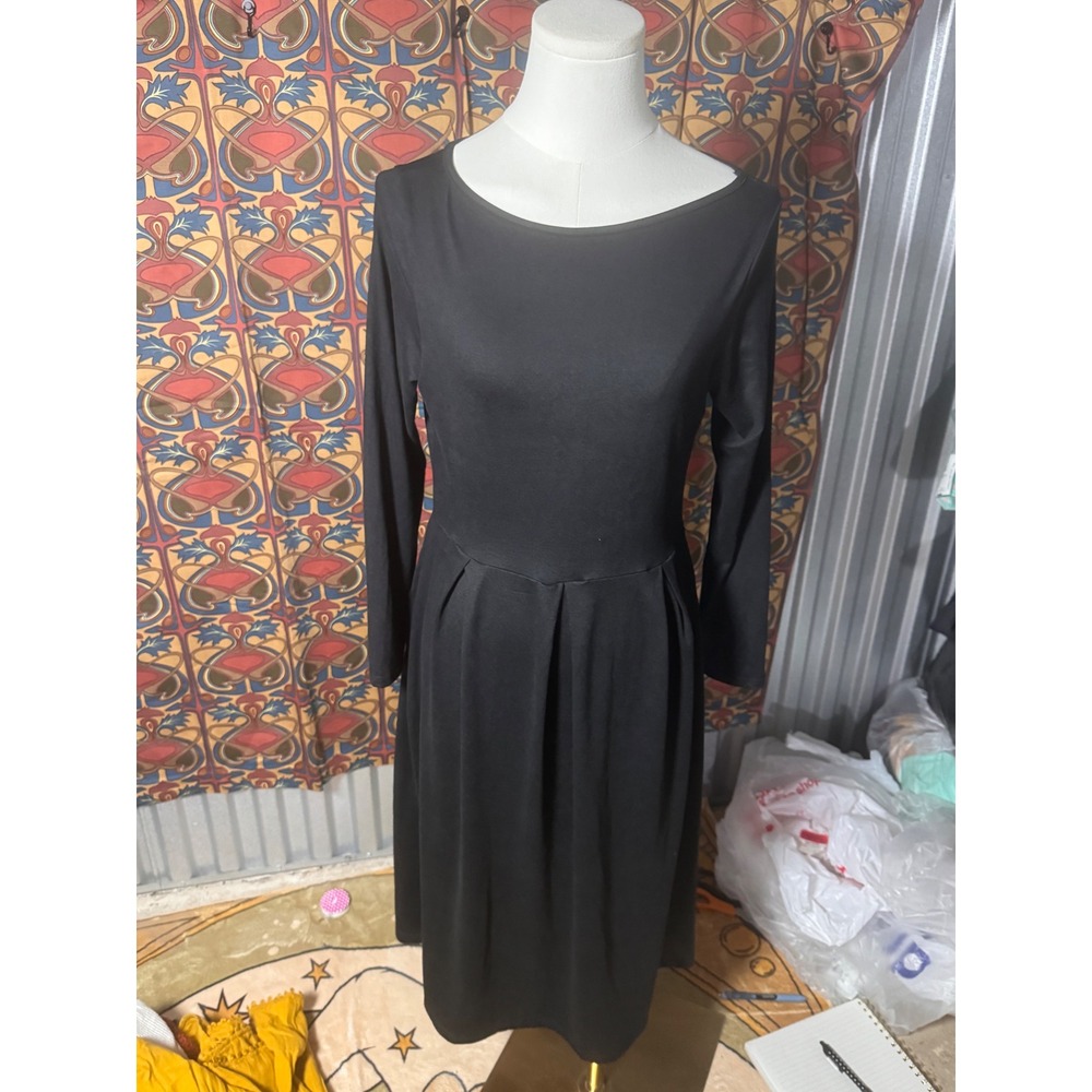 24seven Comfort Apparel Black Long Sleeve‎ Fit & Flare Midi Dress